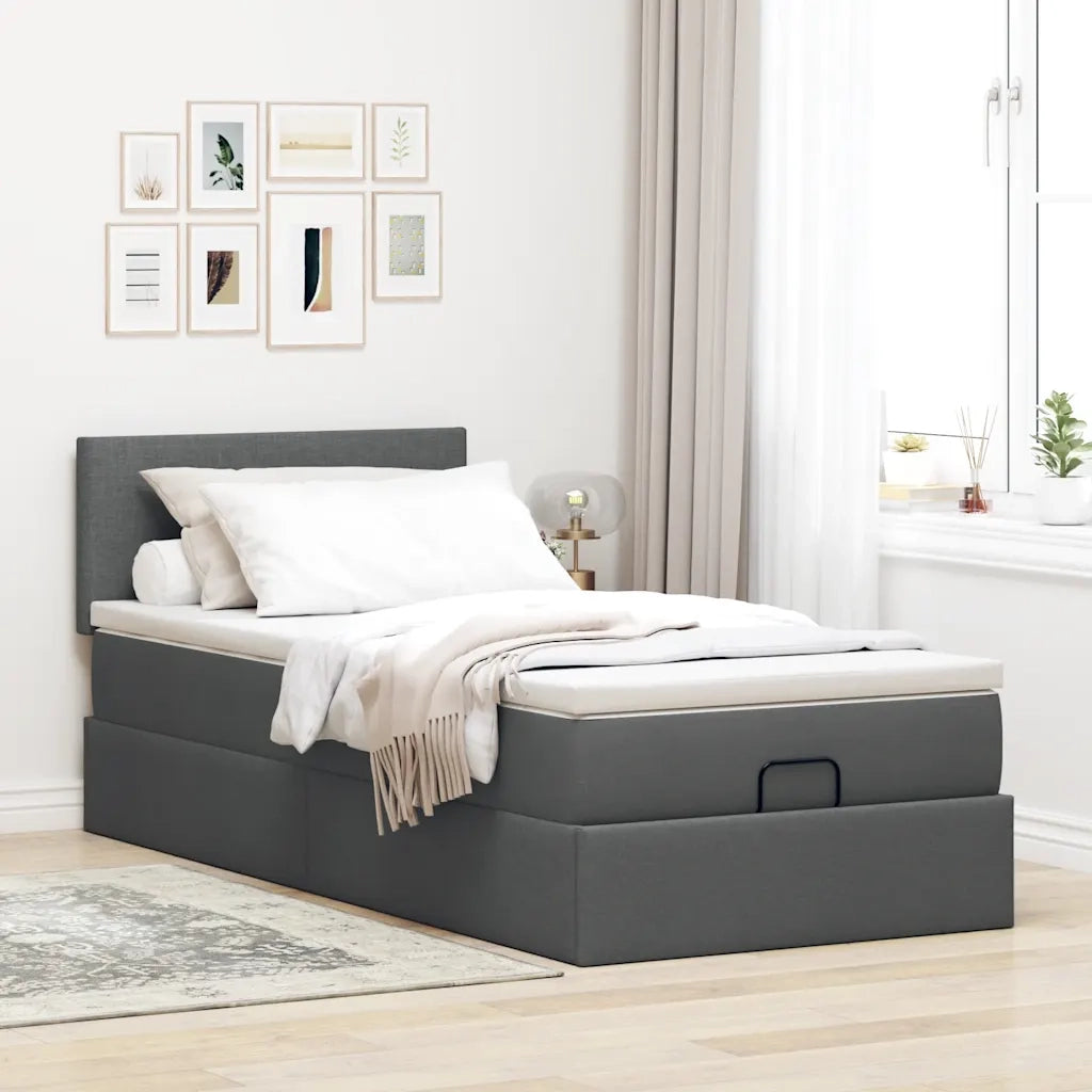 Pouf Letto con Materasso Grigio Scuro 90x200 cm in Tessuto 3311346