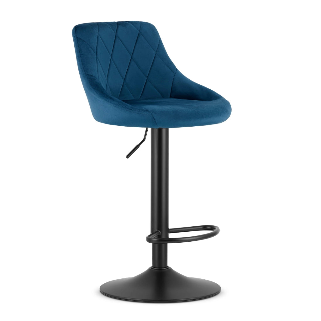 Sgabello girevole Valora DAKA in velluto blu navy con base nera e poggiapiedi x 2