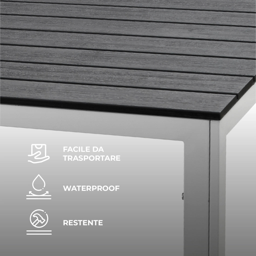 Tavolo da Esterno 6/8 Posti in Acciaio Inox e HDPE Effetto Legno – Tavolo Giardino Grande Resistente a Pioggia, UV e Ruggine, Design Moderno per Terrazzo e Patio 154x78 cm  Grigioscuro