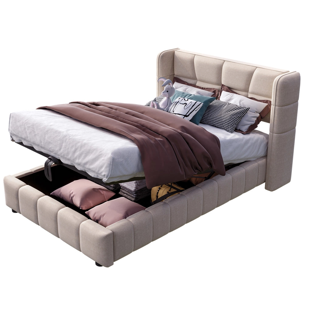 letto imbottito tessuto beige 90 x 200 cm