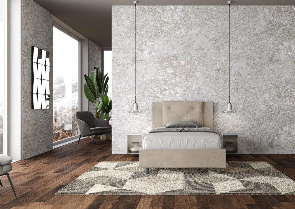 BS COM Letto una piazza e mezza contenitore imbottito 110x200 microfibra sabbia