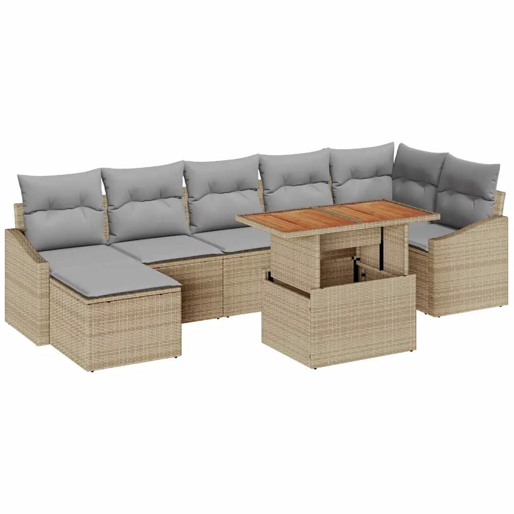 Set da Pranzo per Giardino con cuscino 8 pcs Beige e grigio 3349867