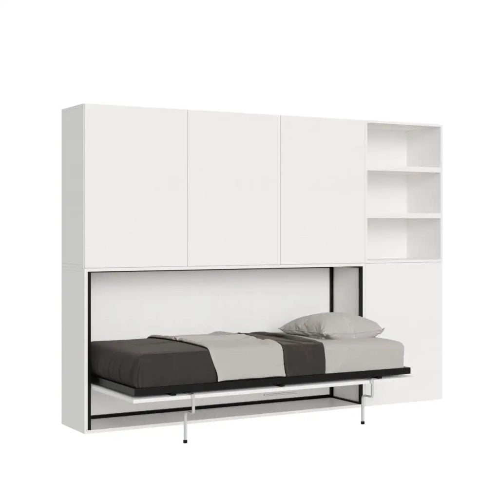 Letto singolo a scomparsa Kando comp.F con materasso bianco frassino