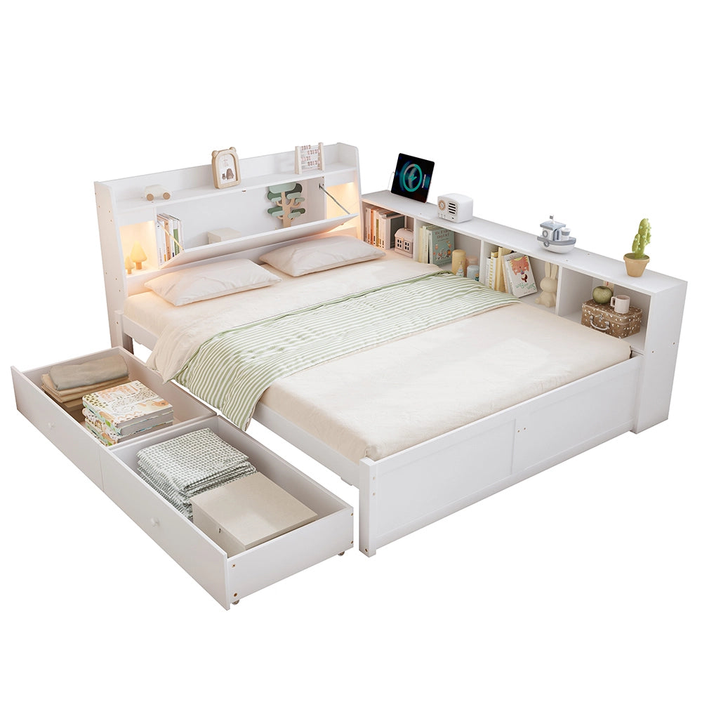 Letto matrimoniale - Xylo - 140x200 cm USB bianco
