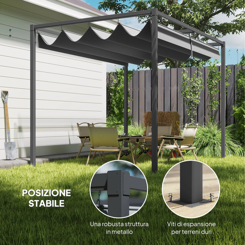 Gazebo da Giardino con Telo ¨C Minimal ¨C Grigio e Nero 3x2m