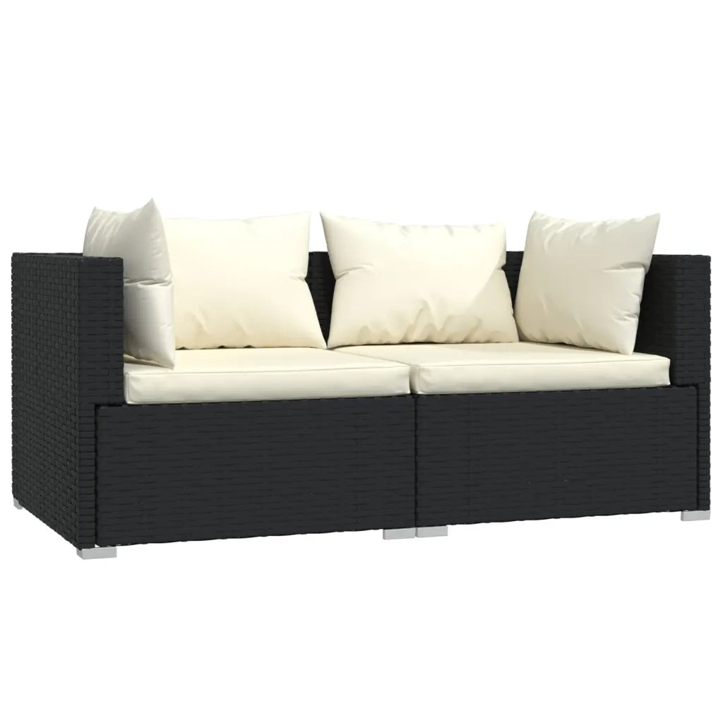 Set Divani da Giardino 3 pz con Cuscini in Polyrattan Nero 317494