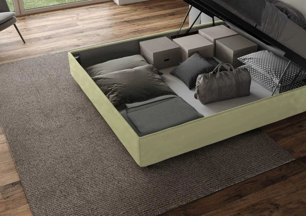 BS COM Letto matrimoniale contenitore imbottito 160x210 microfibra tè verde