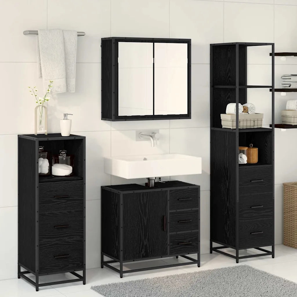 Set di mobili per il bagno 4 pcs Rovere Nero Legno multistrato 3402331