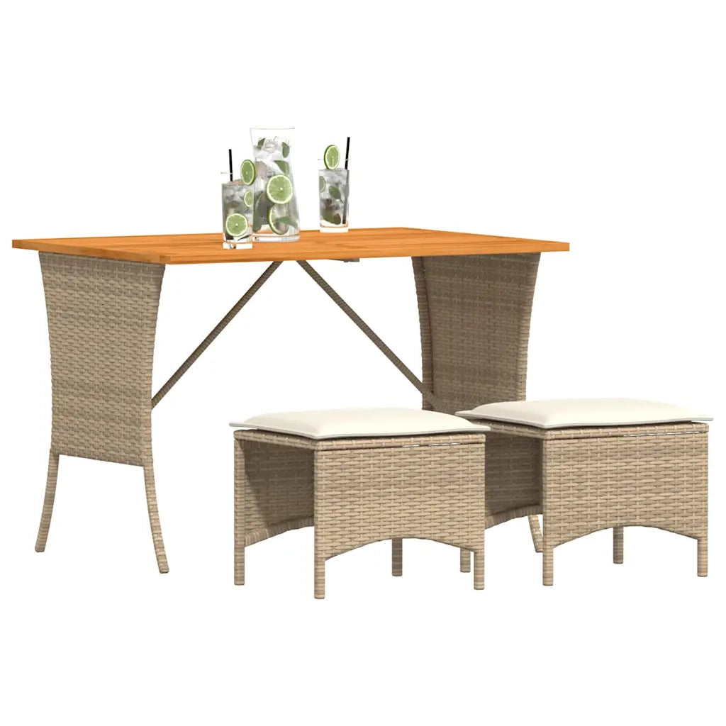 Set da Pranzo da Giardino 3 pz con Cuscini Beige in Polyrattan 4104137