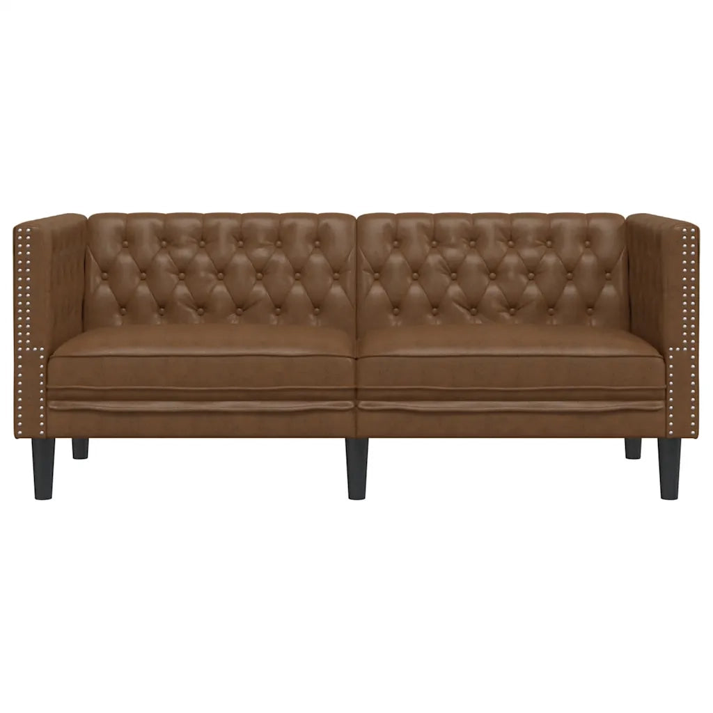 Divano Chesterfield a 2 Posti Marrone in Similpelle Scamosciata 372665