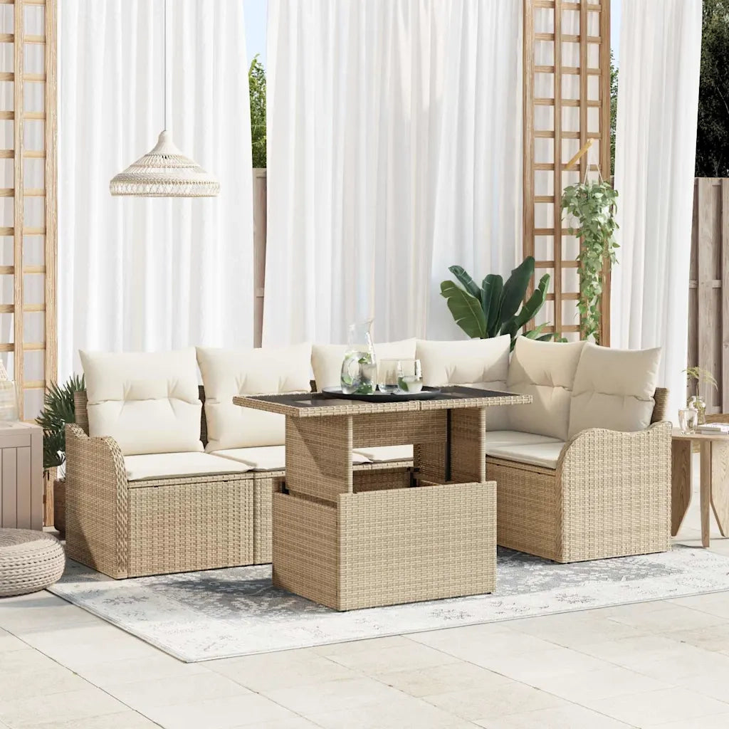 Set Divano da Giardino 6 pcs Beige Rattan in Polipropilene 3357204