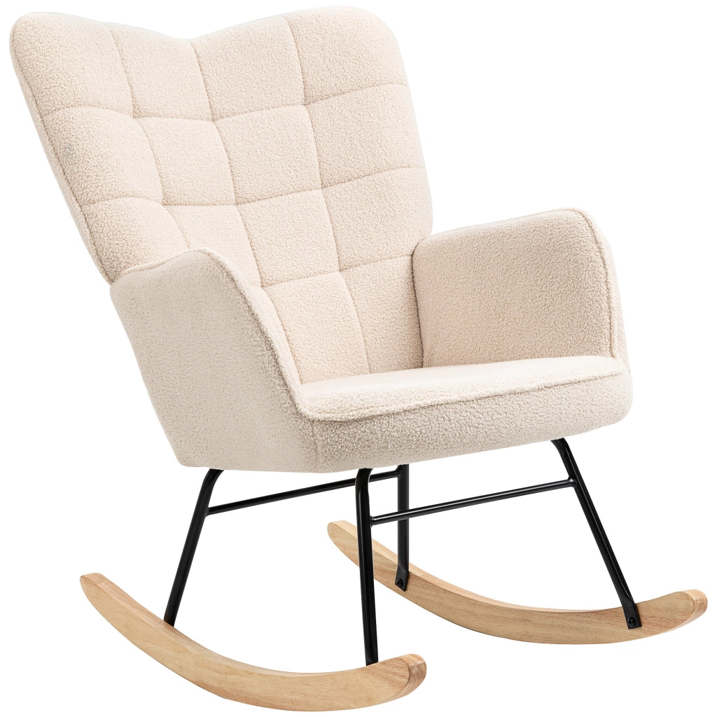 Poltrona a dondolo ¨C Minimal ¨C beige, effetto lana, 71x98x101 cm