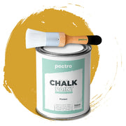 Chalk Paint Vernice a Gesso 750ml + Pennello Tondo in Legno Pack - Pittura per Mobili Senza Carteggiare (MOSTARDA)