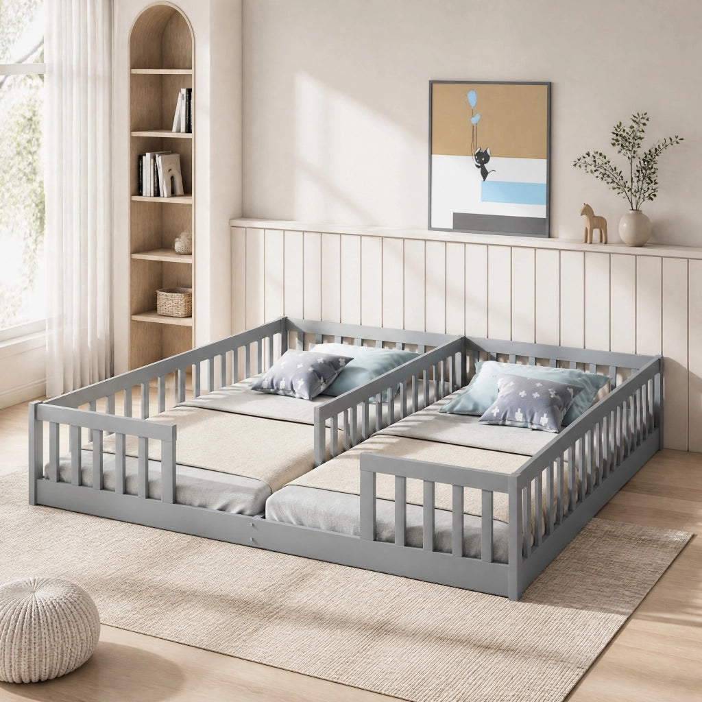 Letto per bambini con sponde di sicurezza; 90x200 cm; pino e MDF; grigio