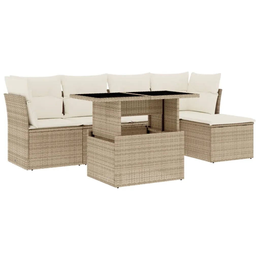 Set Divano da Giardino 6 pz con Cuscini Beige in Polyrattan 3266548