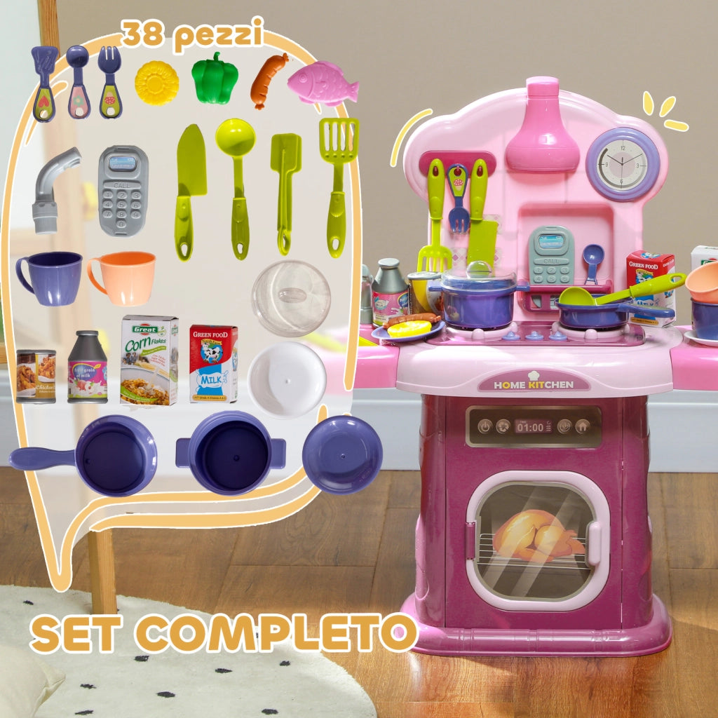 Cucina Giocattolo per Bambini con Accessori ¨C Minimal ¨C Rosa 51x21x60 cm