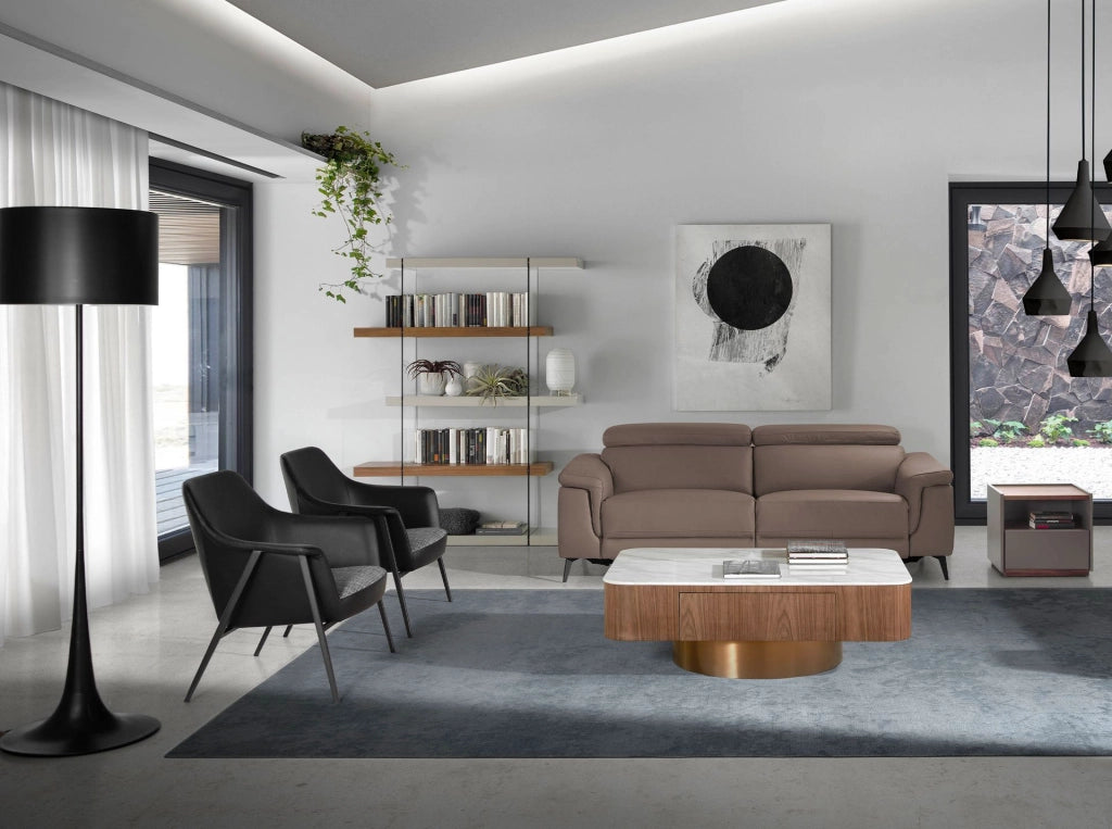Poltrona girevole in tessuto grigio ed ecopelle nera