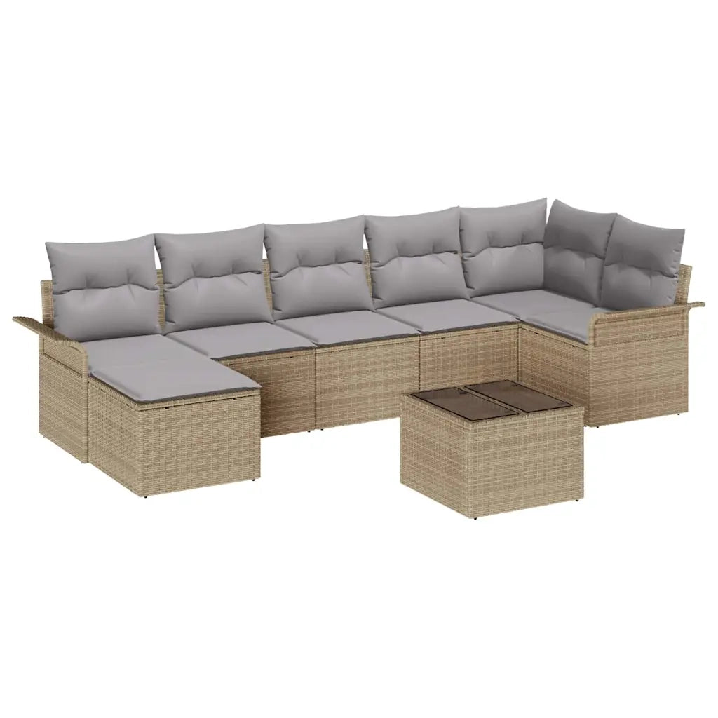 Set Divano da Giardino con cuscino 8 pcs Beige Poly Rattan