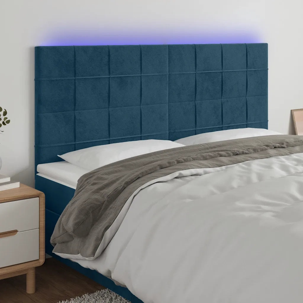 Testiera | Testata a LED Blu Scuro 160x5x118/128 cm in Velluto