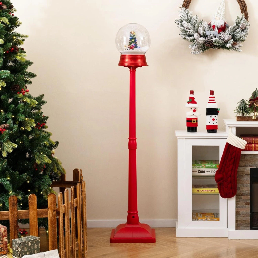 150 CM Lampione Natalizio Musicale, Lampada Festiva con Lanterna a Globo di Neve Attivata dal Suono, Albero di Natale, Babbo Natale, Soldato e Scatole Regalo (Modello 3)