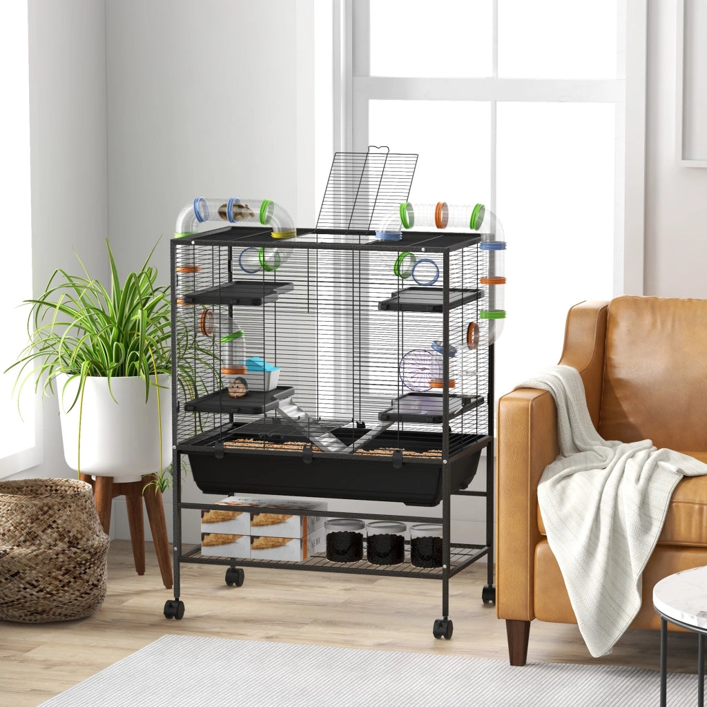 Gabbia per Criceti con Tubi e Accessori ¨C Minimal ¨C Nero 109x82x46