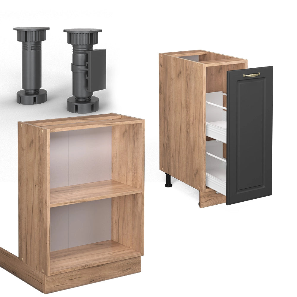 Isola cucina Fame-Line Antracite rustico/Rovere dorato 90 cm con cassetto, senza piano di lavoro Vicco
