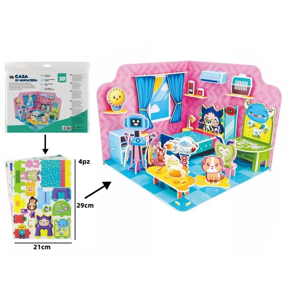 Trade Shop - Kit Puzzle 3d Forma Camera Casa In Miniatura Per Bambini Costruzione Fai Da Te 32405 -