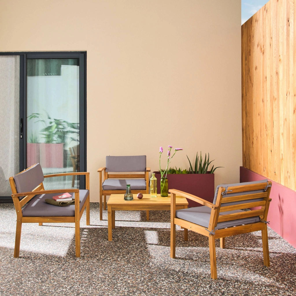 Salotto da giardino in legno di acacia, 4 posti, grigio