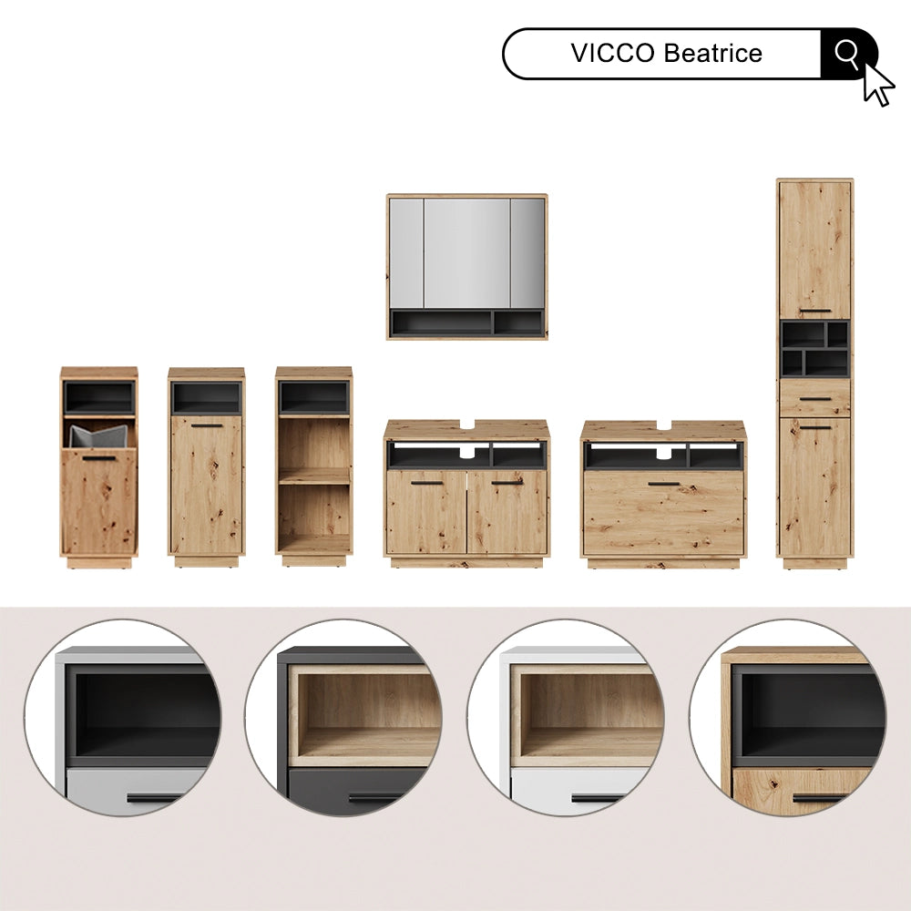 Vicco Set di mobili da bagno Grigio 4 parti