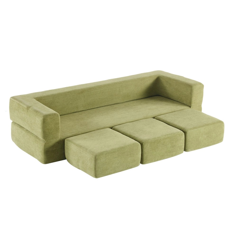 Divano Letto con Poggiapiedi Chenille ¨C Xylo ¨C Verde, Schiuma ad Alta Elasticit¨¤
