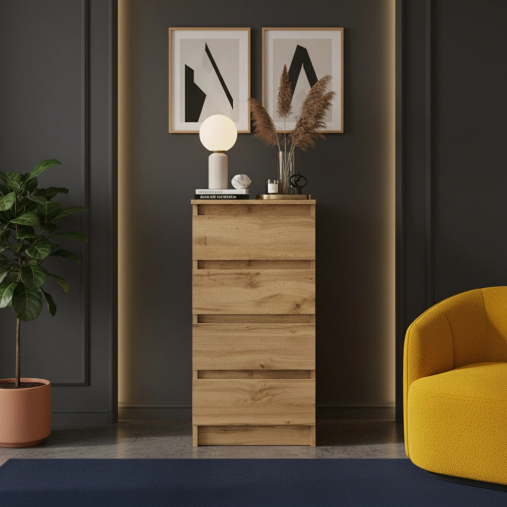 Commode SOLA - Quercia Wotan - 4 Cassetti - Larghezza 40 cm, Altezza 90 cm, Profondit? 43 cm