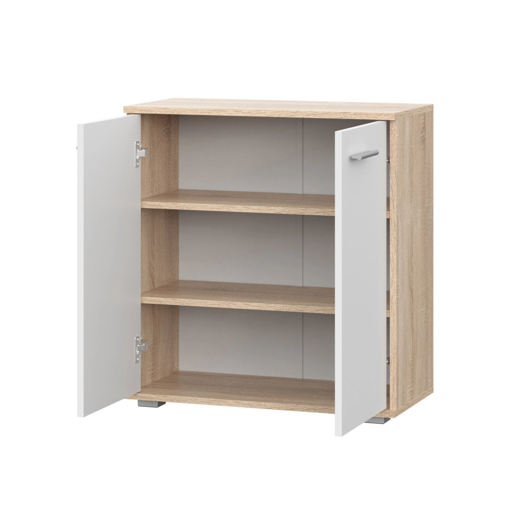 Commode FAUSKE - Capiente - 2 Ante - Rovere Sonoma - Bianco - Larghezza 69 cm, Altezza 74 cm, Profondit? 34 cm