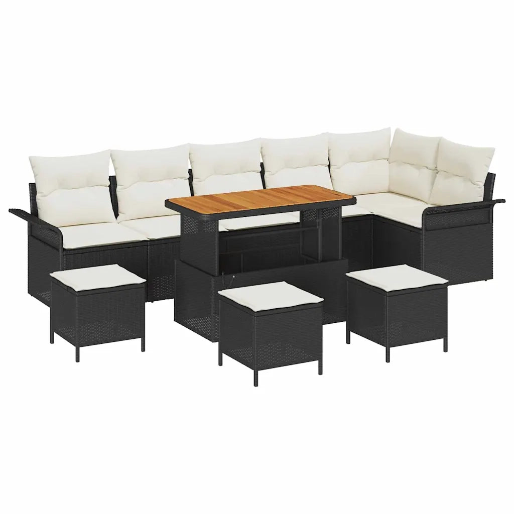 Set Divano da Giardino con cuscino 10 pcs Nero polyrattan