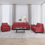Set di Divani 3 pz con Cuscini Rosso Vino in Similpelle