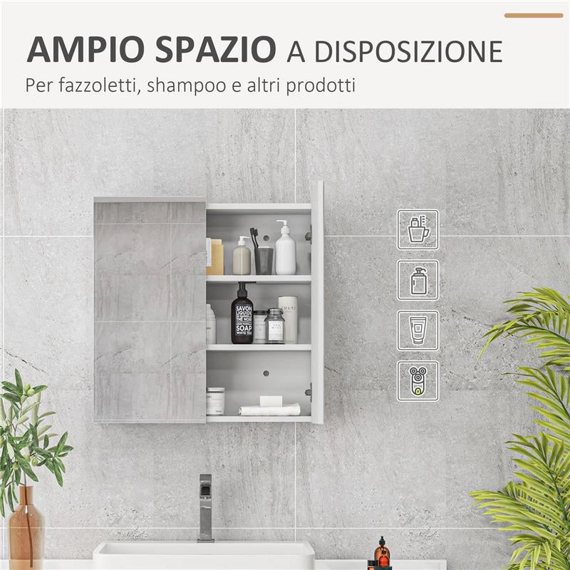 ARMADIETTO A SPECCHIO A 3 RIPIANI INTERNI REGOLABILI, IN LEGNO E VETRO, 60X15X60 CM, BIANCO