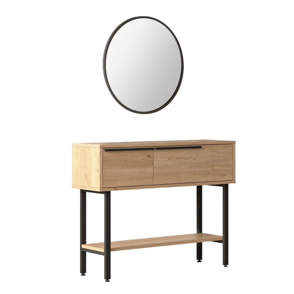 Consolle in legno "Calvin" con specchio - 100 x 30 x 76 cm - Marrone
