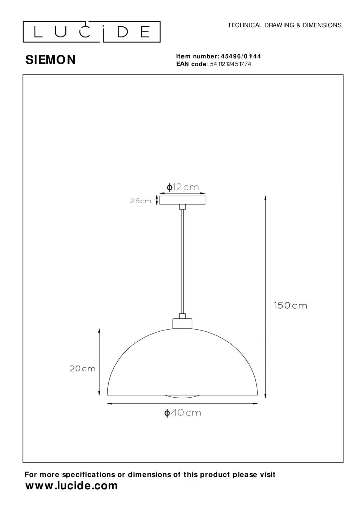 Lampada a sospensione gialla SIEMON E27 40W Lucide