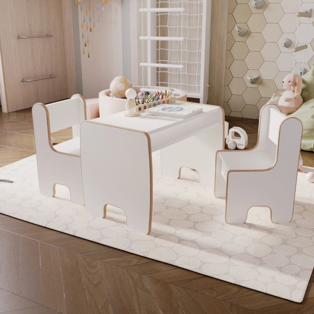 Set per Bambini Timi con Tavolino e Due Sedie Bianco