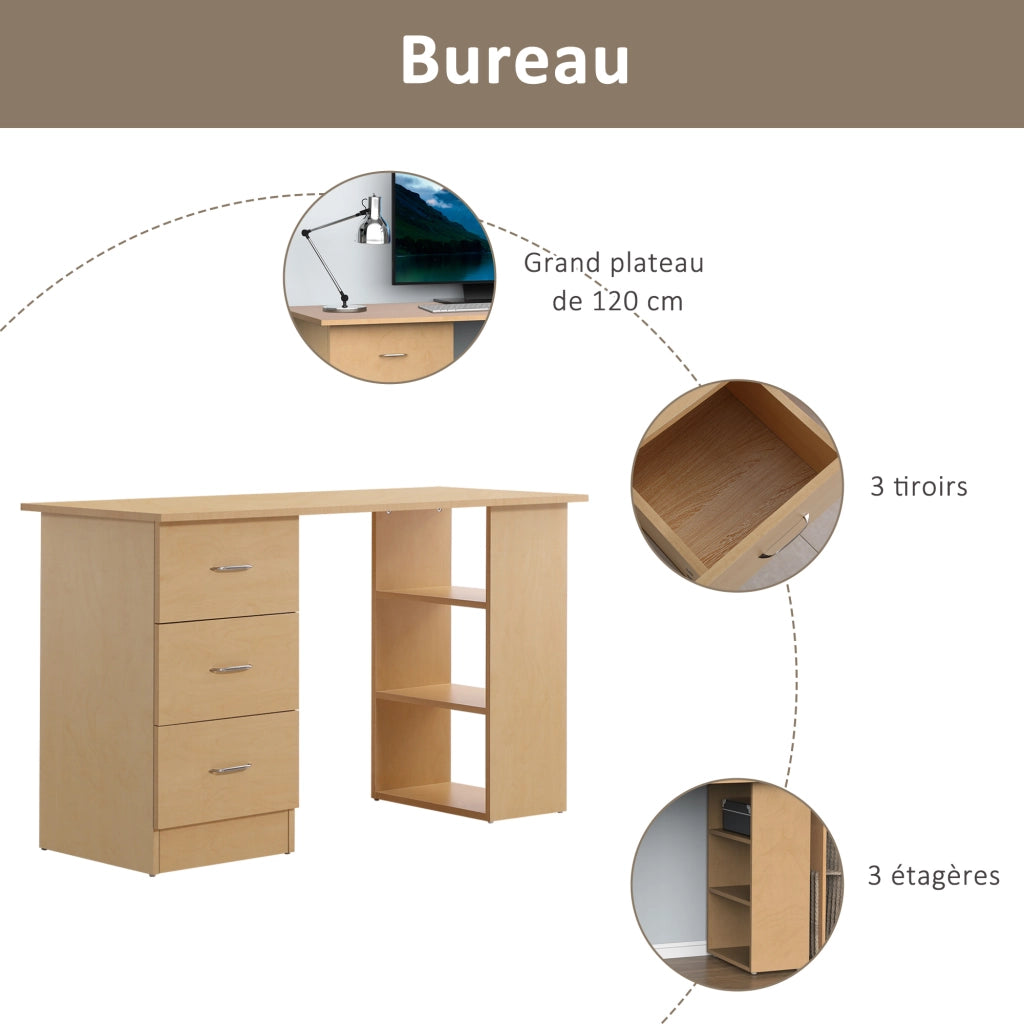 Scrivania con ripiani e cassetti ¨C zephmum ¨C Legno chiaro 120x50x75