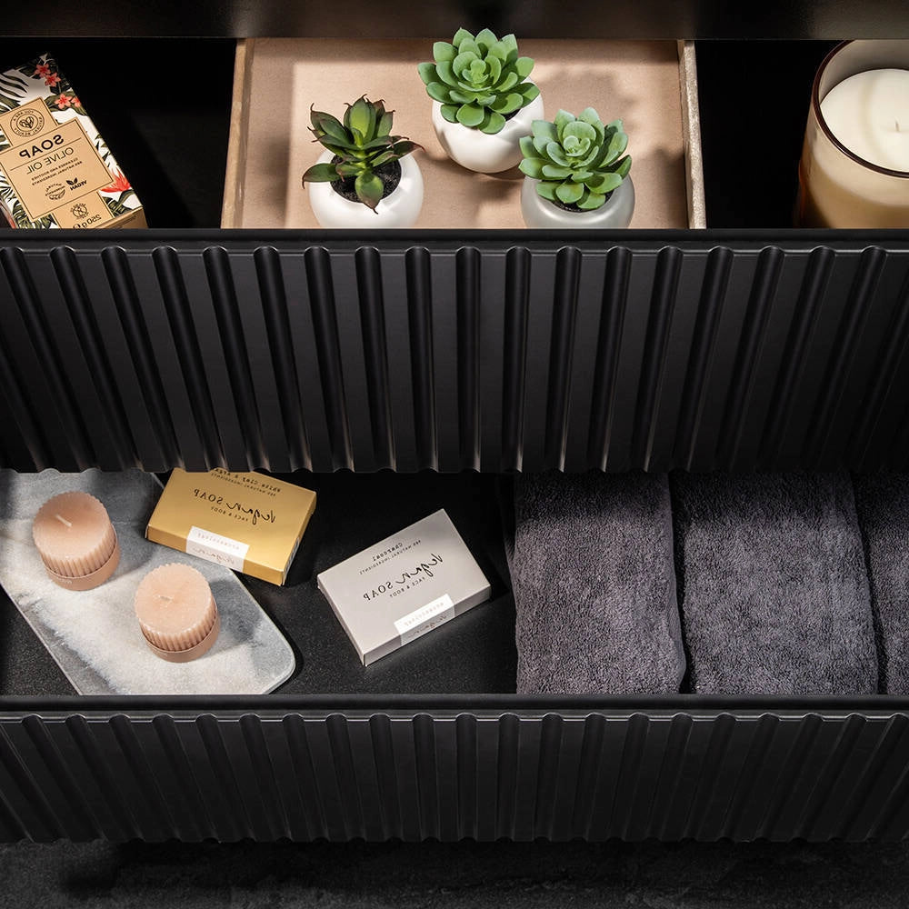 Mobile Sottolavabo da Parete NEWPORT con 2 Cassetti e Armadietto 100 x 60 x 40 cm - Nero / Effetto Rovere [en.casa]