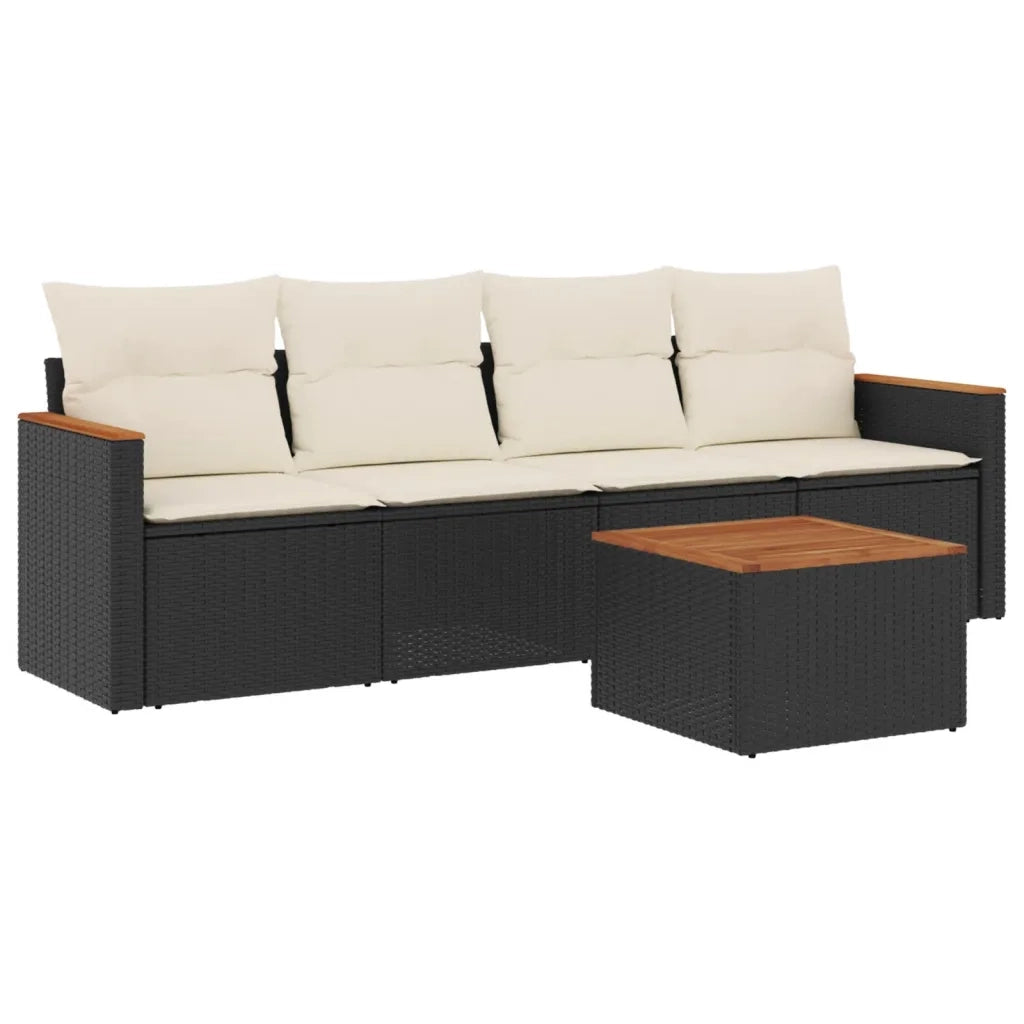 Set Divani da Giardino 5 pz | Set Salotto da Giardino con Cuscini in Polyrattan Nero