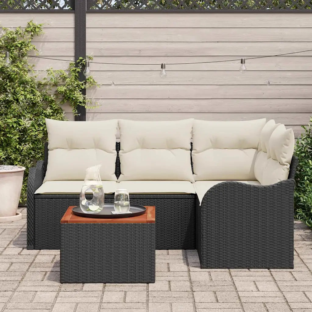 Set Divano da Giardino con cuscino 5 pcs Nero polyrattan