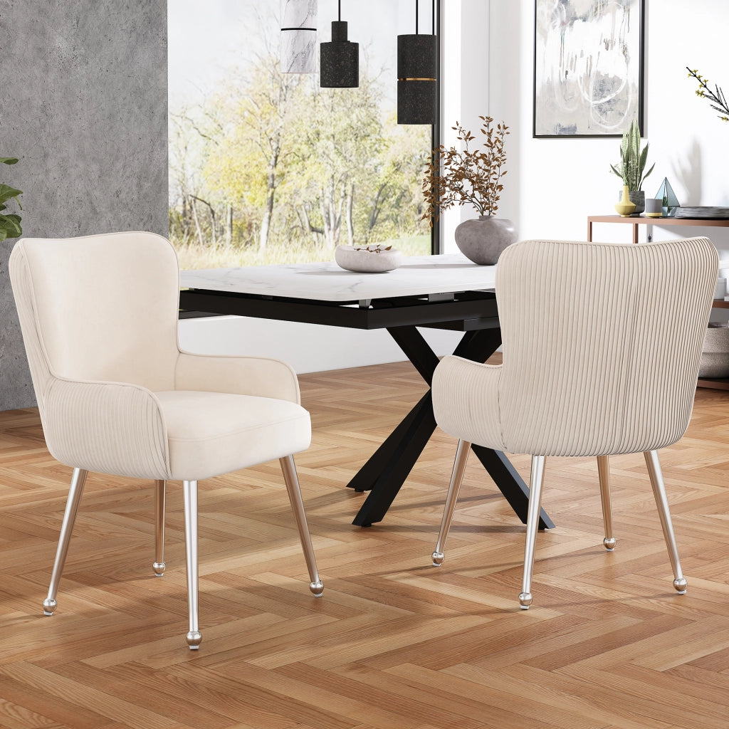 Sedia da pranzo in velluto set 6 pezzi con braccioli supporto lombare e gambe metalliche beige