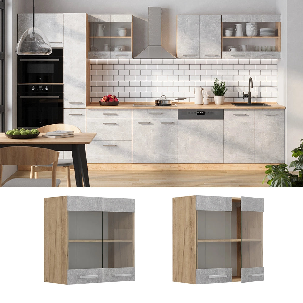 Vicco Mobile da cucina in vetro Calcestruzzo 60 cm