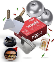 Hamburger Set a Smazzata - Legno di Quercia e Acciaio Inossidabile - 4 Pezzi