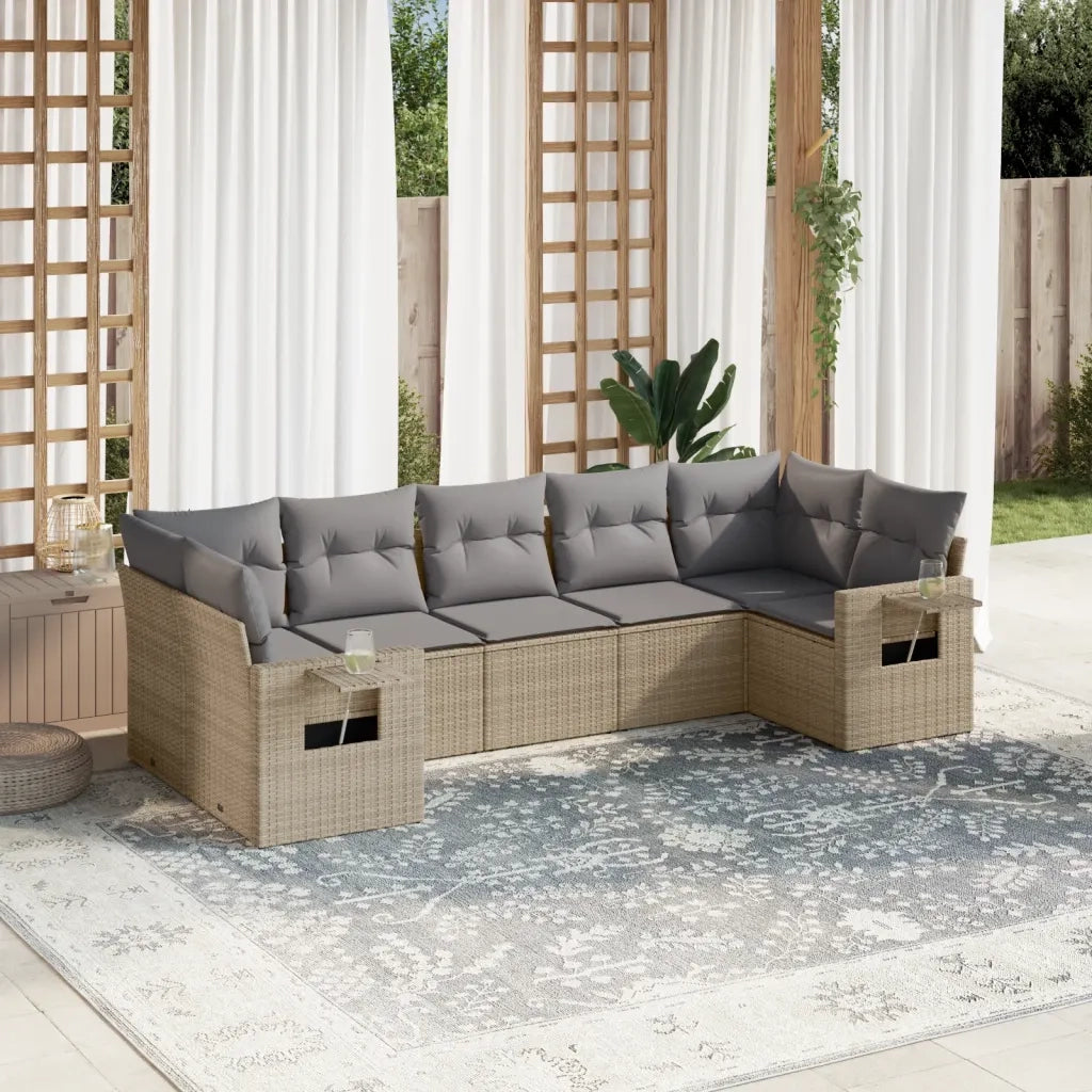 Set Divani da Giardino 7 pz con Cuscini Beige in Polyrattan 3252926