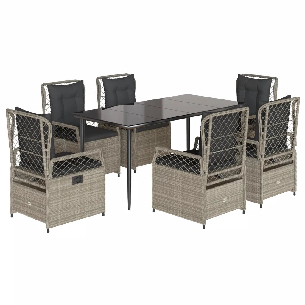 Set da Pranzo da Giardino 7 pz Cuscini Polyrattan Grigio Chiaro