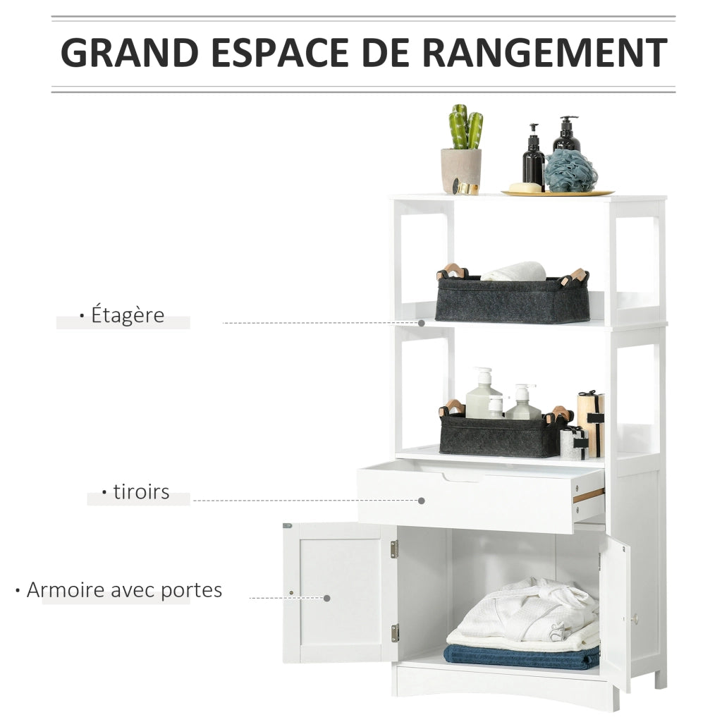 Mobile Bagno con Ante e Cassetto ¨C zephmum ¨C Bianco 60x33x122 cm
