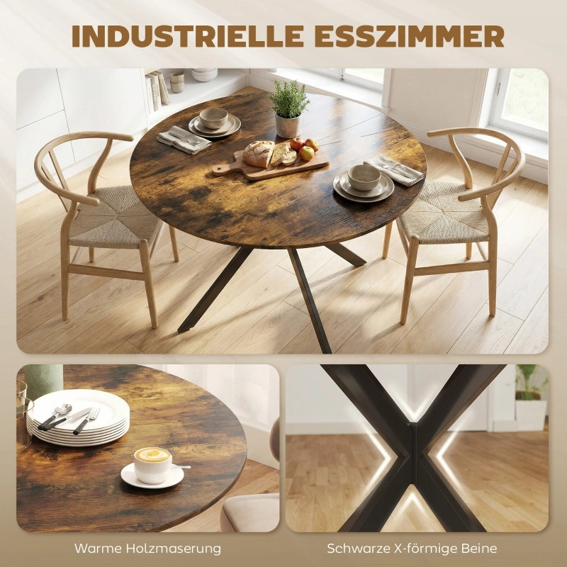 TAVOLO ROTONDO da pranzo 120 cm per 4 persone stile industriale legno marrone rustico