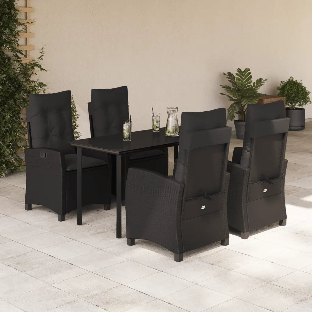 Set da Pranzo da Giardino 5 pz Nero con Cuscini in Polyrattan